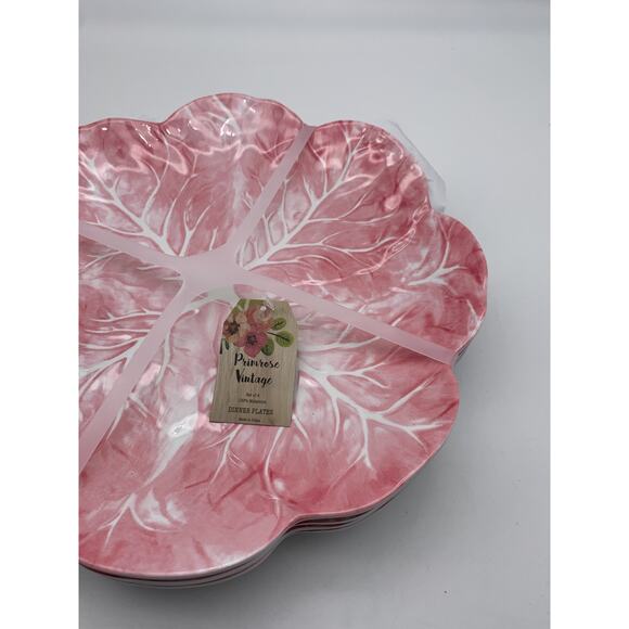 NEW Primrose Vintage Melamine Pink Lettuce Cabbage Leaf Plates 11" Size Set of 4 - Picture 5 of 8
